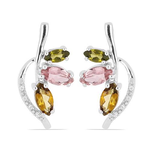 BUY GENUINE 925 SILVER MULTI TOURMALINE MULTI STONE EARRINGS